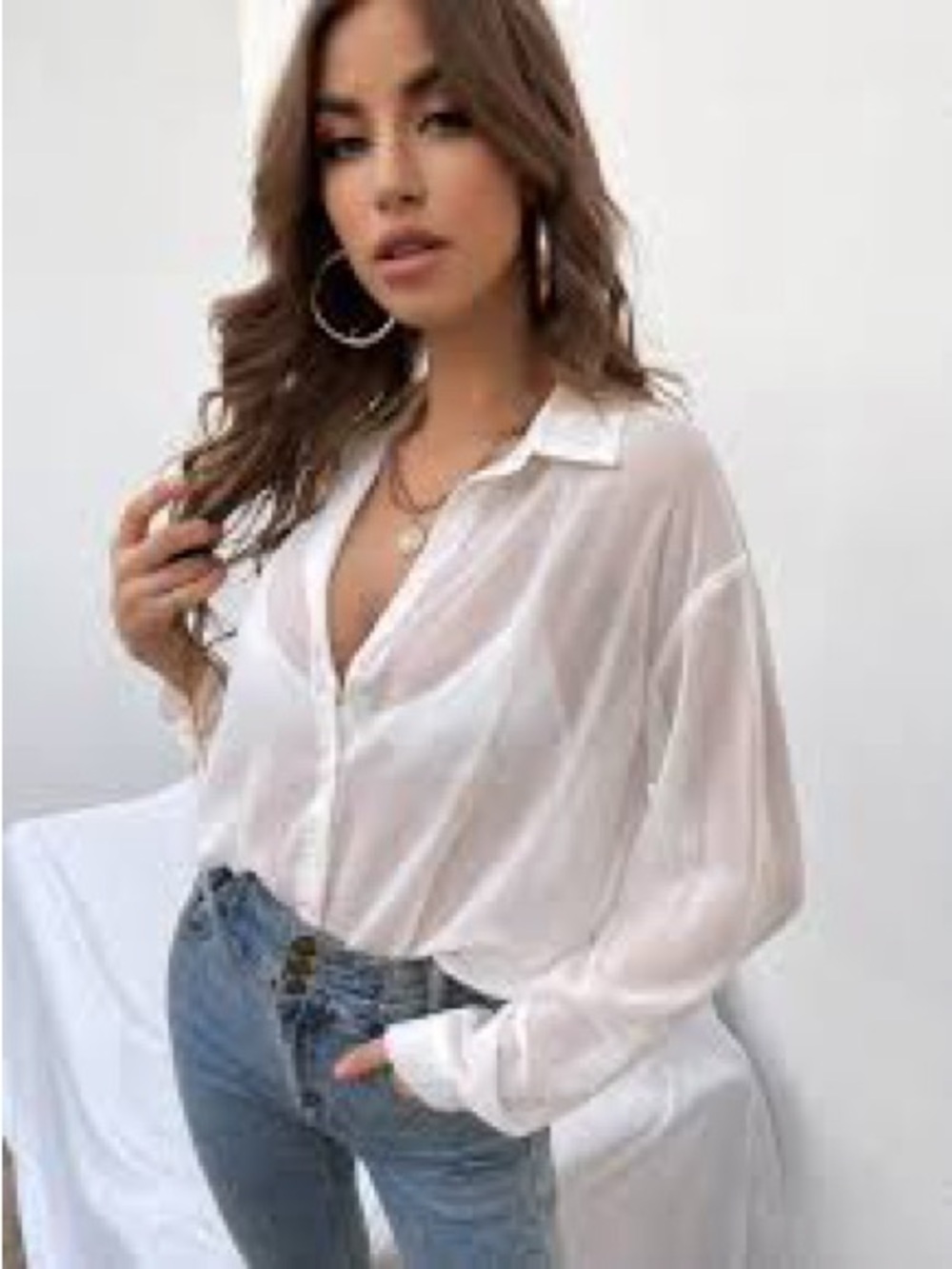 Zara White Sheer Button-Down Shirt